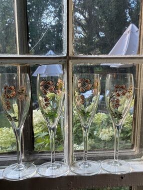 French Perrier-Jouet Champagne Flutes Glasses, Art Nouveau, Set of 4